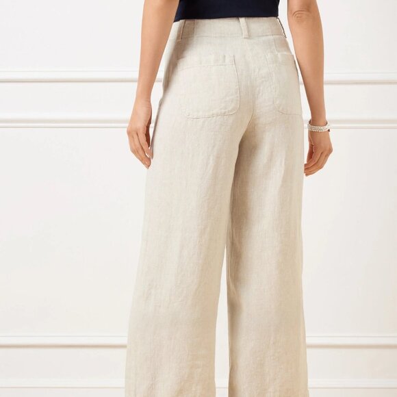 NWT Talbots Women's Sz 8 Wide Crop Patch Pocket Washed Linen Pants 100% Linen - Picture 2 of 11